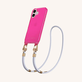 Phone Necklace with Carabiner Rope in Cyber Pink Clear + Vibrant Pastel