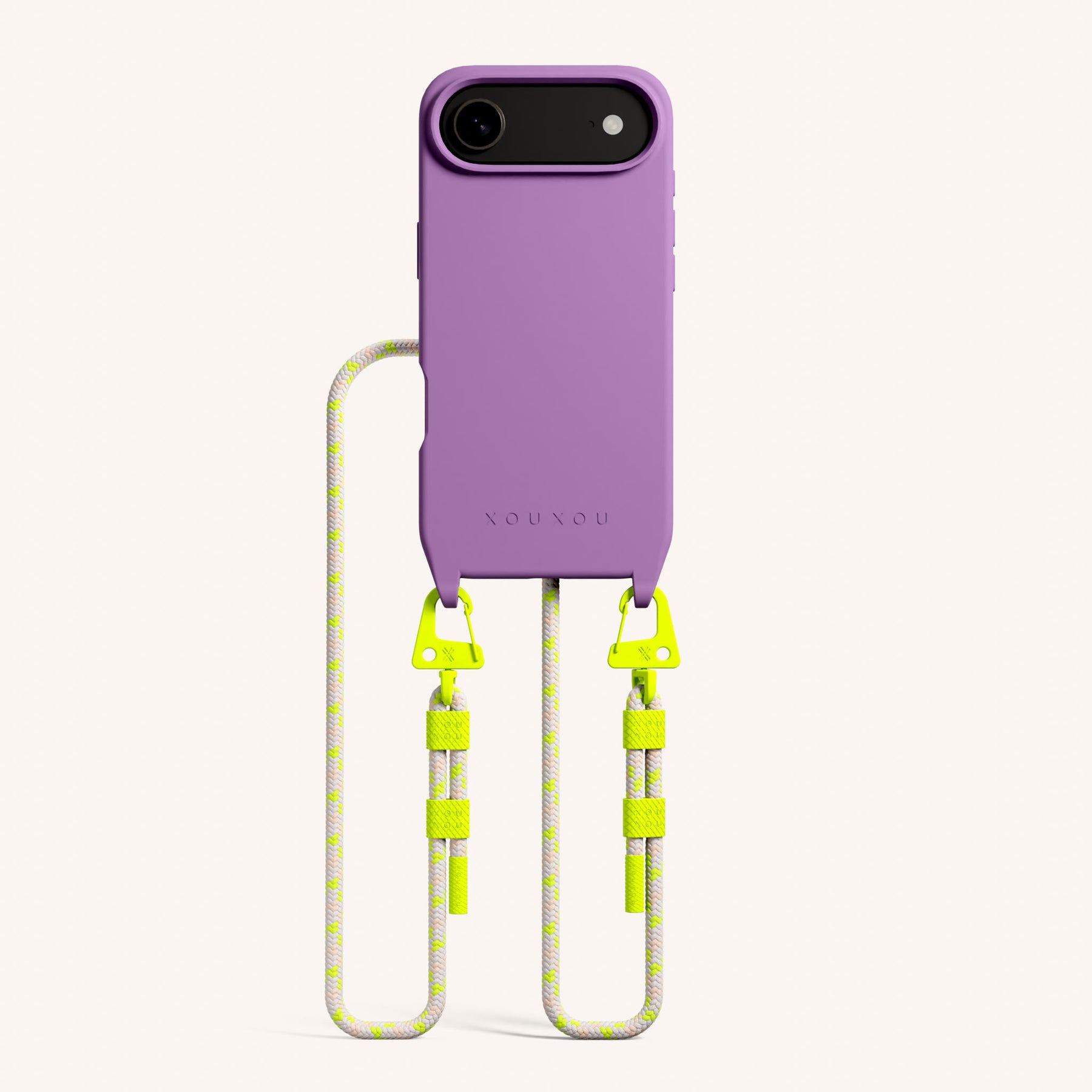 Phone Necklace with Carabiner Rope in Lavender + Neon Camouflage
