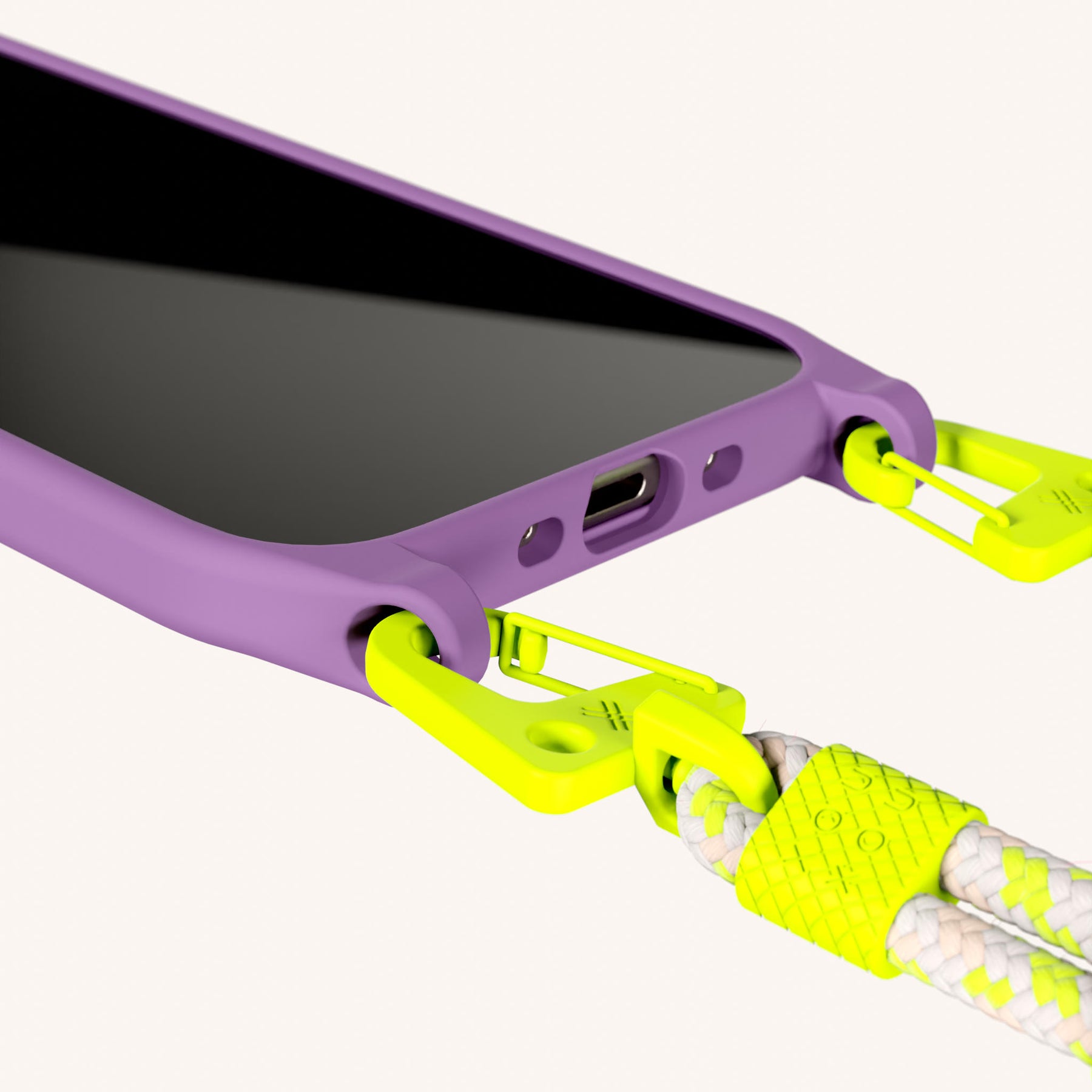 Phone Necklace with Carabiner Rope in Lavender + Neon Camouflage