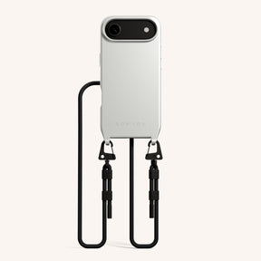Phone Necklace with Carabiner Rope in Y2K Silver + Black
