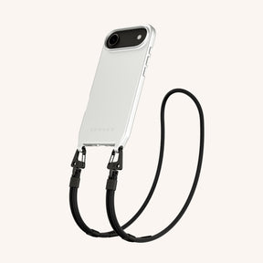 Phone Necklace with Carabiner Rope in Y2K Silver + Black