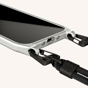 Phone Necklace with Carabiner Rope in Y2K Silver + Black