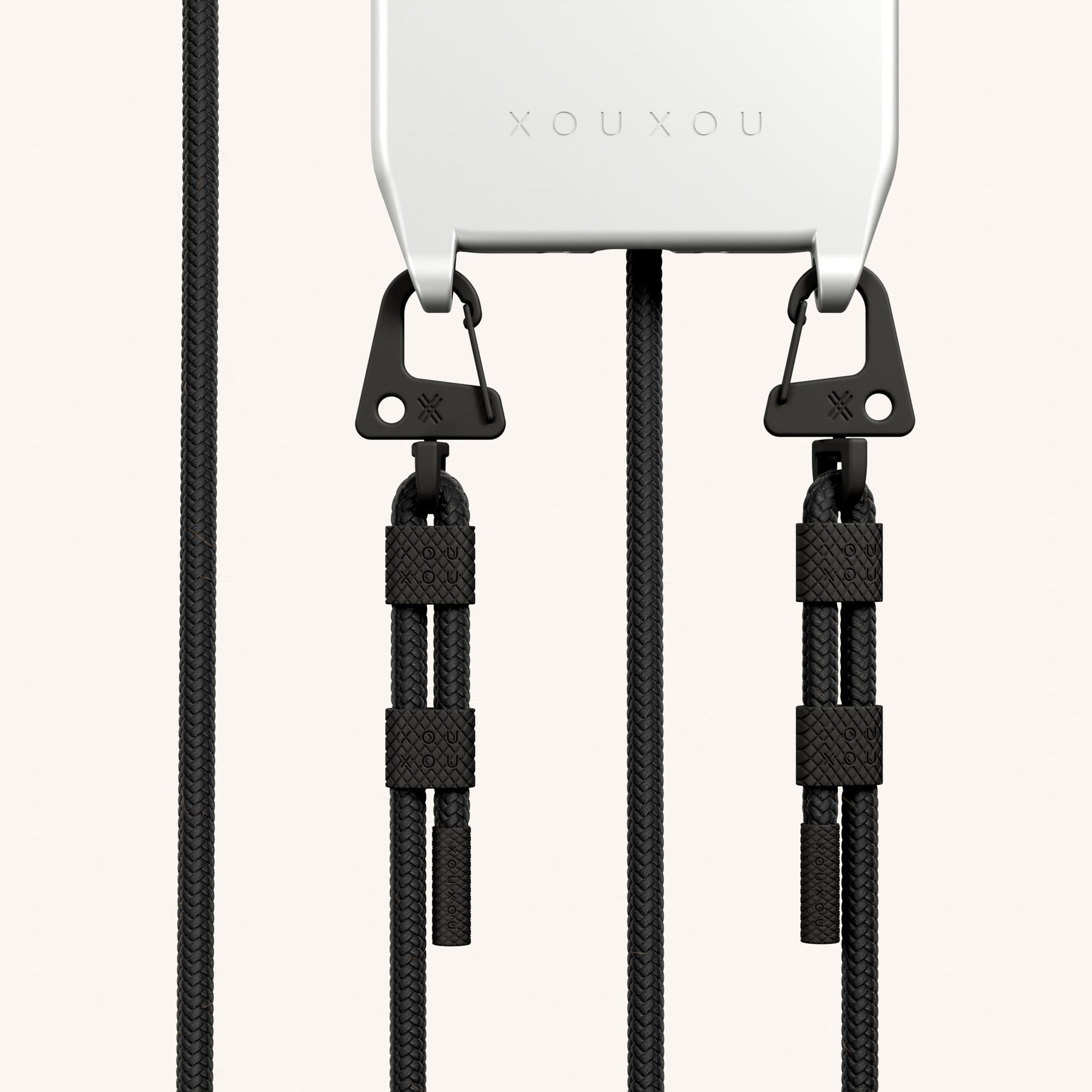 Phone Necklace with Carabiner Rope in Y2K Silver + Black
