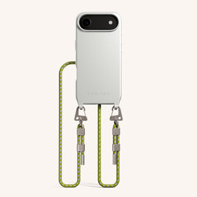 Phone Necklace with Carabiner Rope in Y2K Silver + Spotted Olive