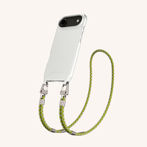 Phone Necklace with Carabiner Rope in Y2K Silver + Spotted Olive