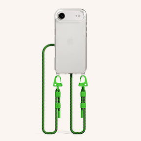 Phone Necklace with Carabiner Rope in Clear + Acid