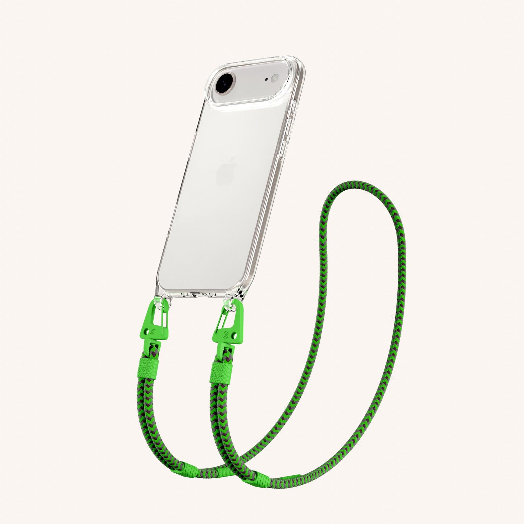 Phone Necklace with Carabiner Rope in Clear + Acid