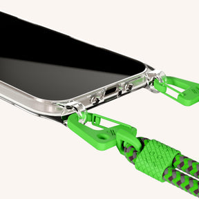 Phone Necklace with Carabiner Rope in Clear + Acid