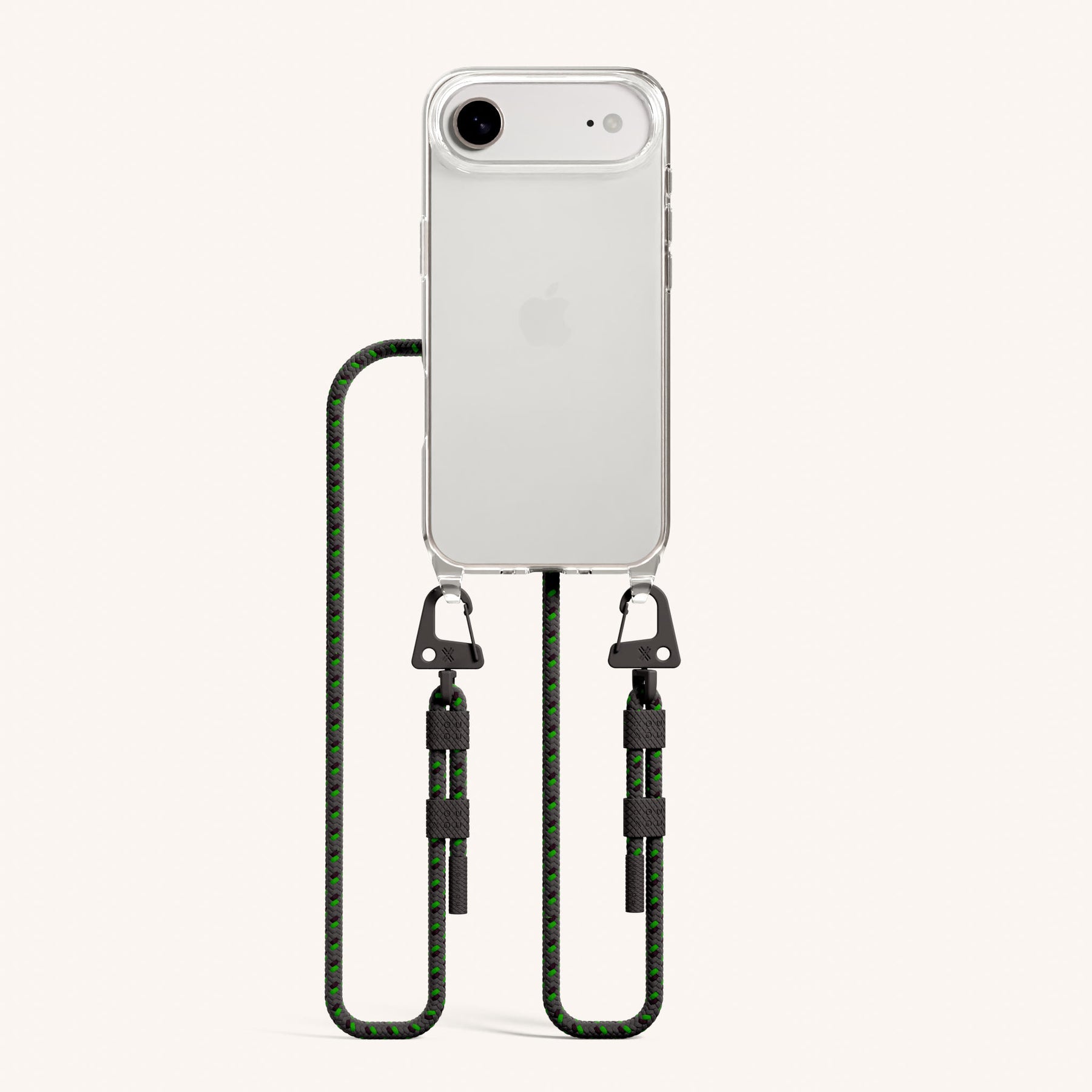 Phone Necklace with Carabiner Rope in Clear + Ash