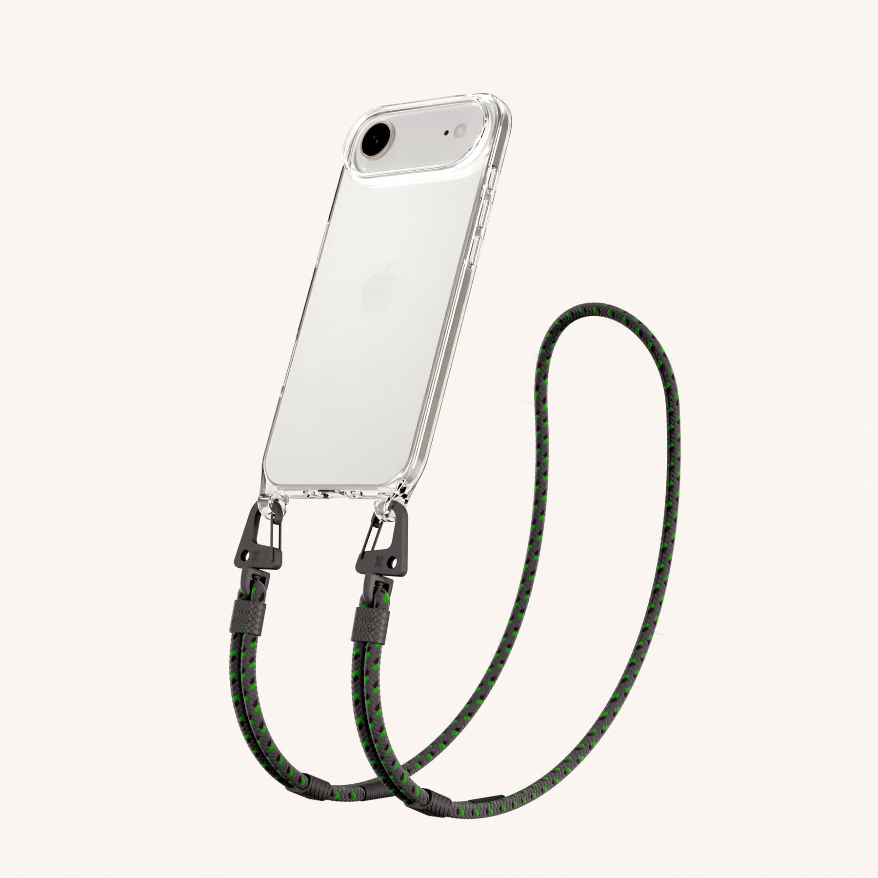 Phone Necklace with Carabiner Rope in Clear + Ash