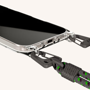 Phone Necklace with Carabiner Rope in Clear + Ash