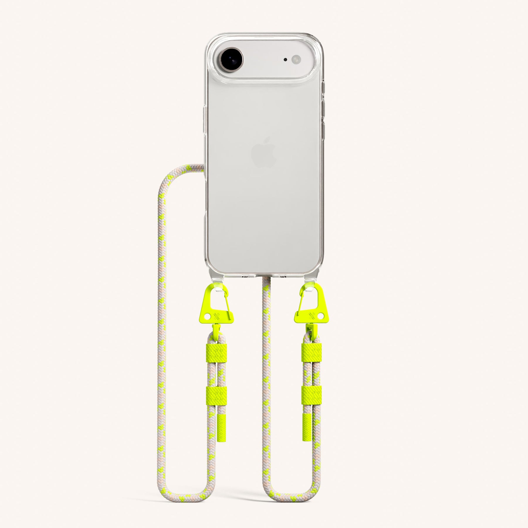 Phone Necklace with Carabiner Rope in Clear + Neon Camouflage