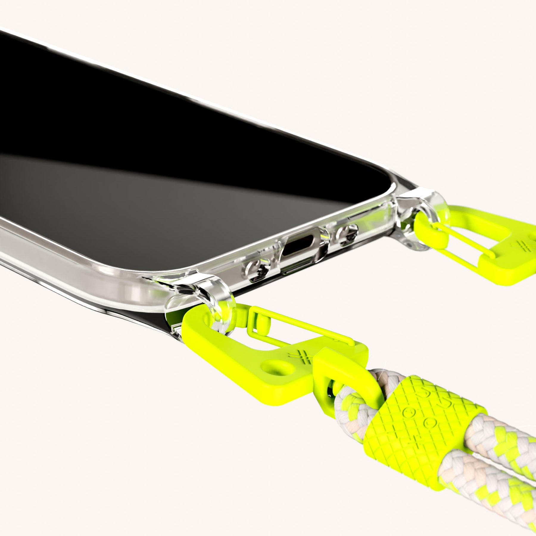 Phone Necklace with Carabiner Rope in Clear + Neon Camouflage