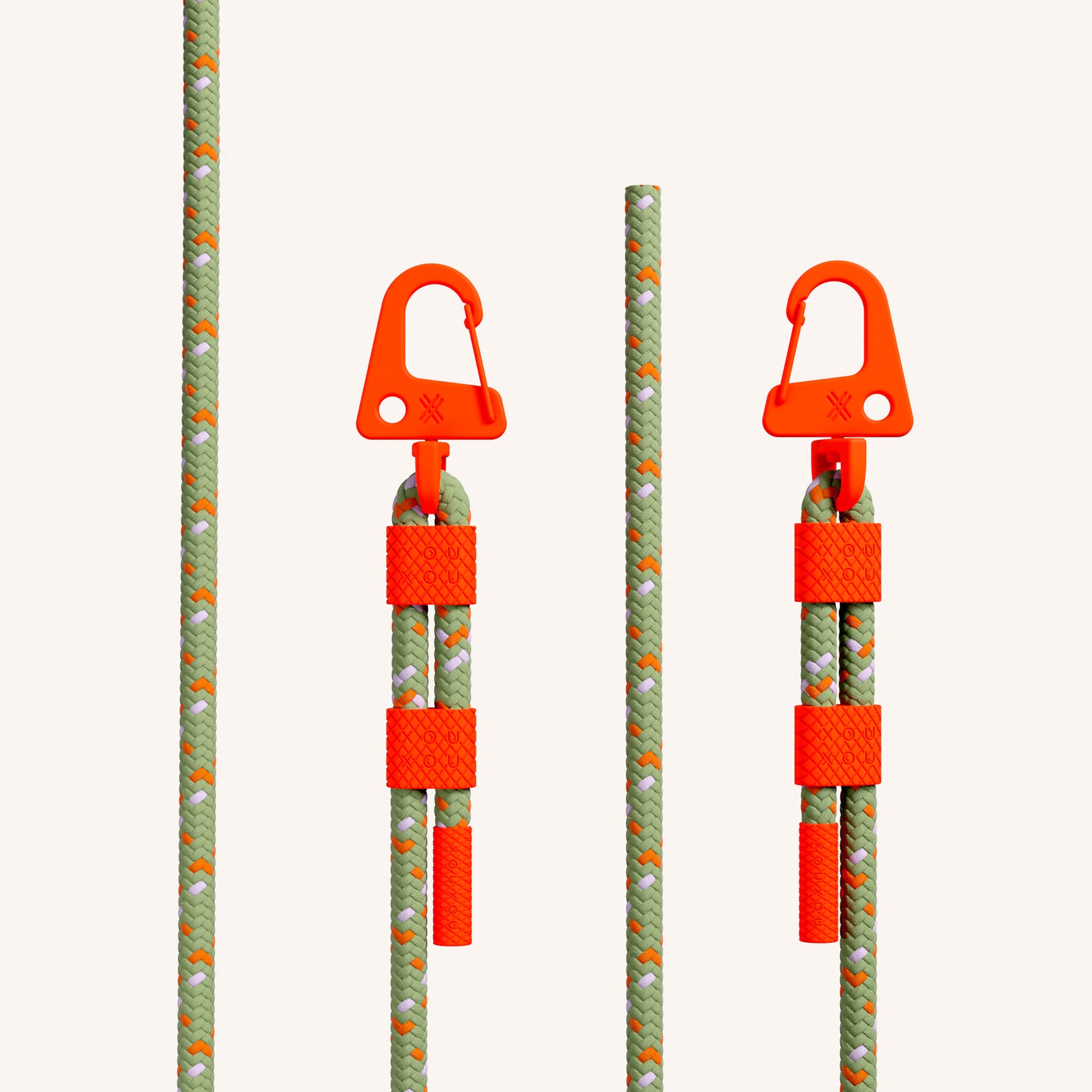 Phone Necklace with Carabiner Rope in Clear + Orange Camouflage