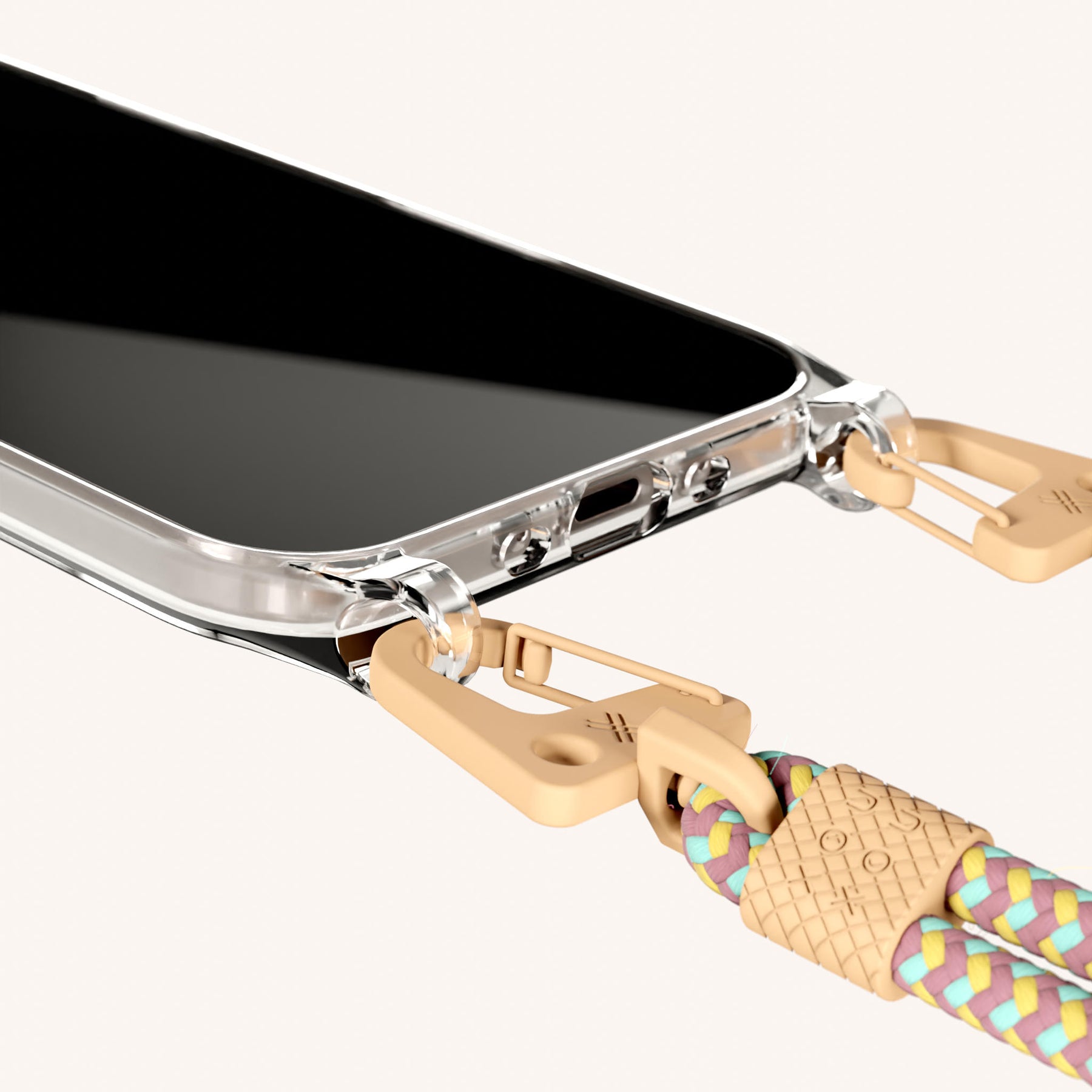 Phone Necklace with Carabiner Rope in Clear + Palm Springs