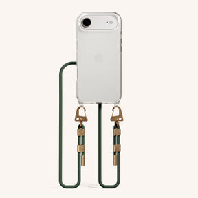 Phone Necklace with Carabiner Rope in Clear + Sage