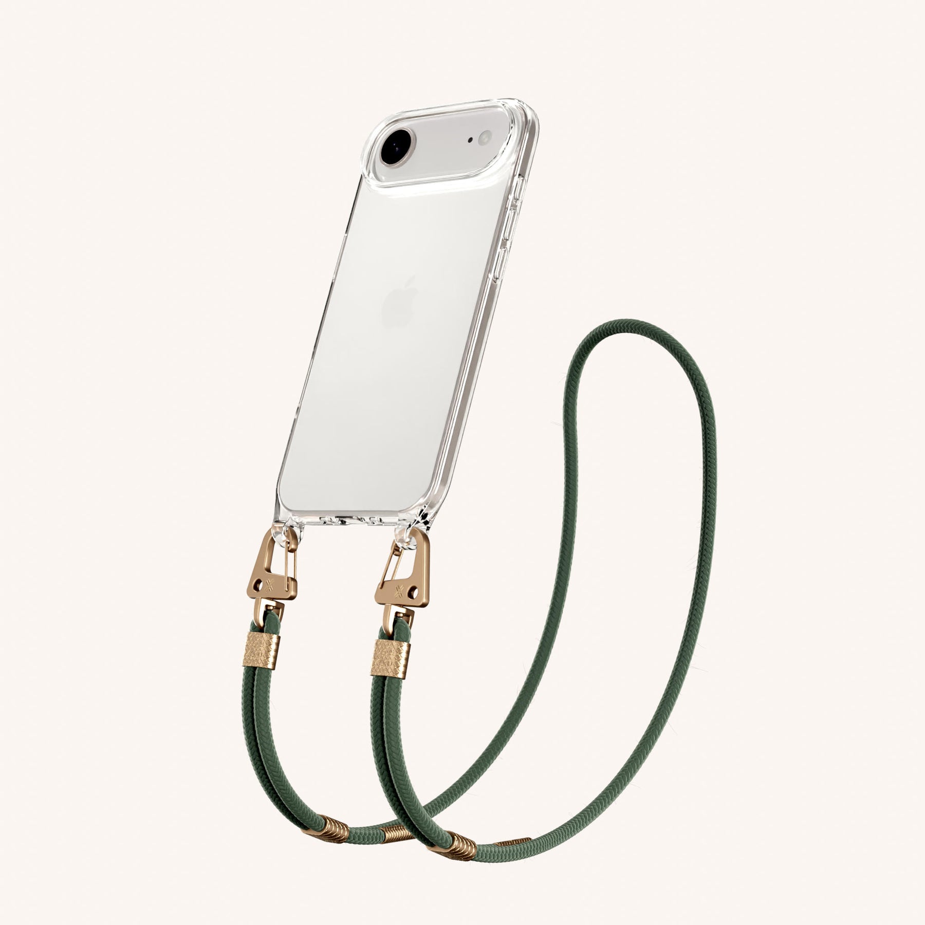 Phone Necklace with Carabiner Rope in Clear + Sage
