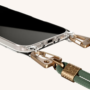 Phone Necklace with Carabiner Rope in Clear + Sage