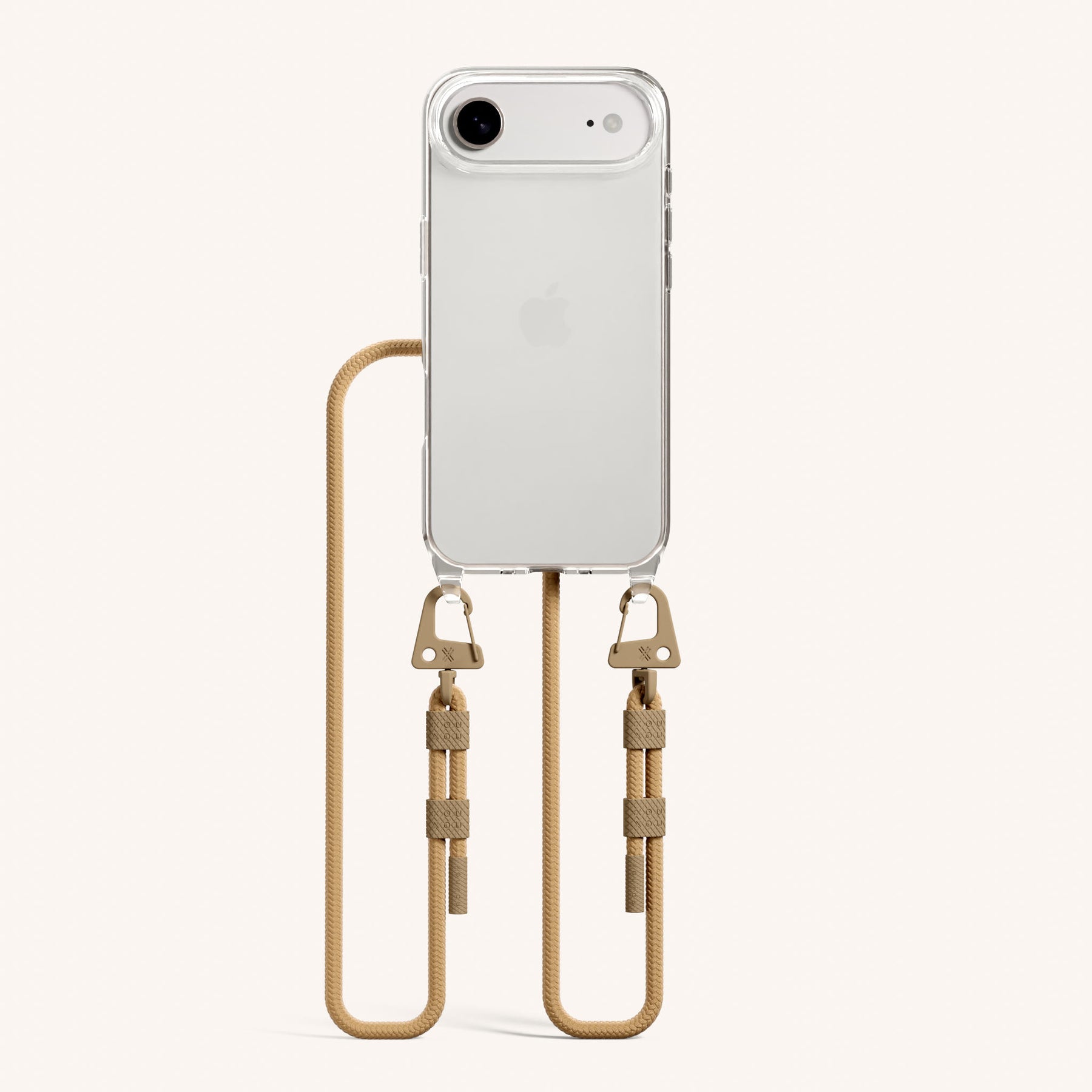Phone Necklace with Carabiner Rope in Clear + Sand