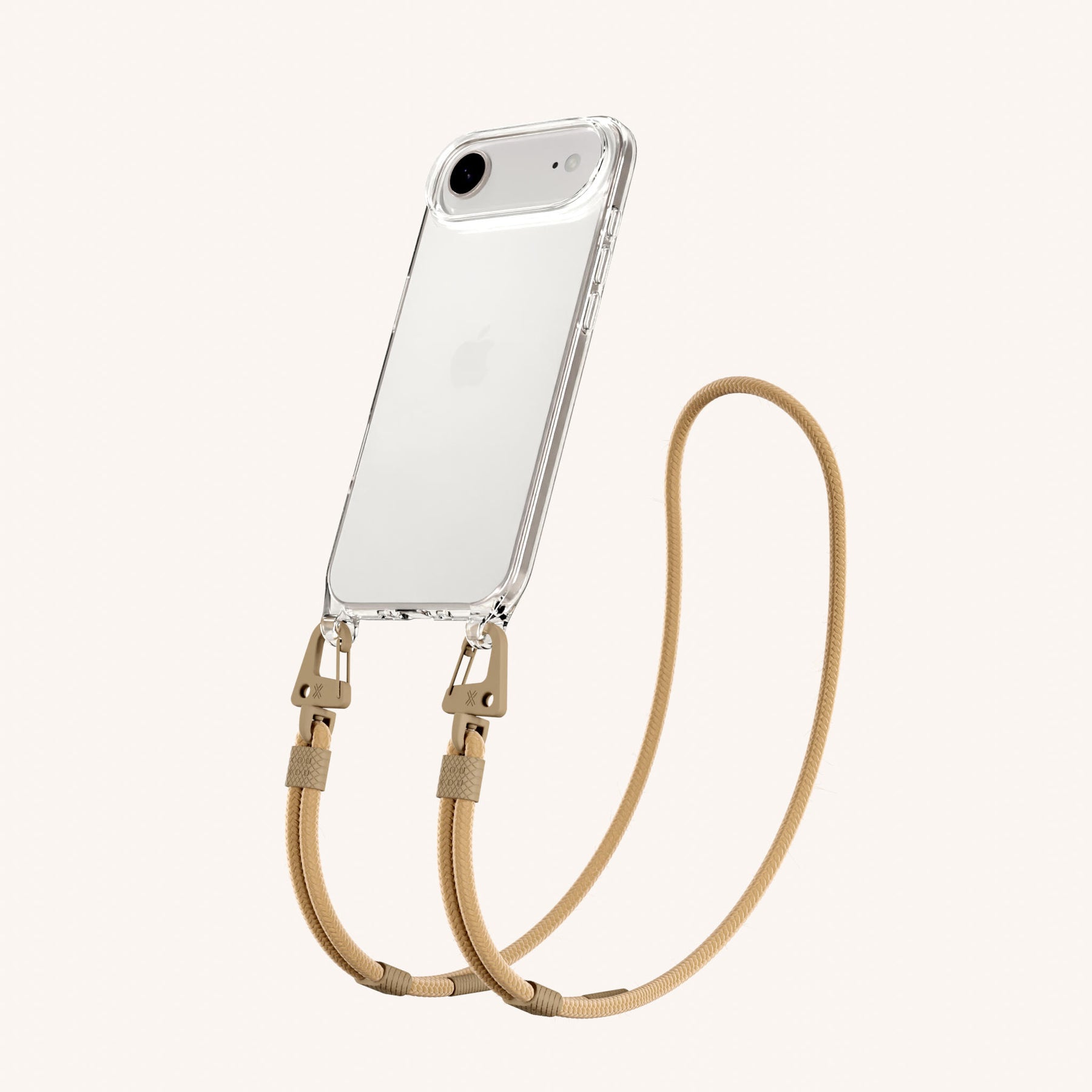 Phone Necklace with Carabiner Rope in Clear + Sand