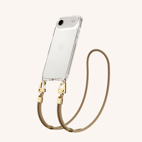 Phone Necklace with Carabiner Rope in Clear + Taupe