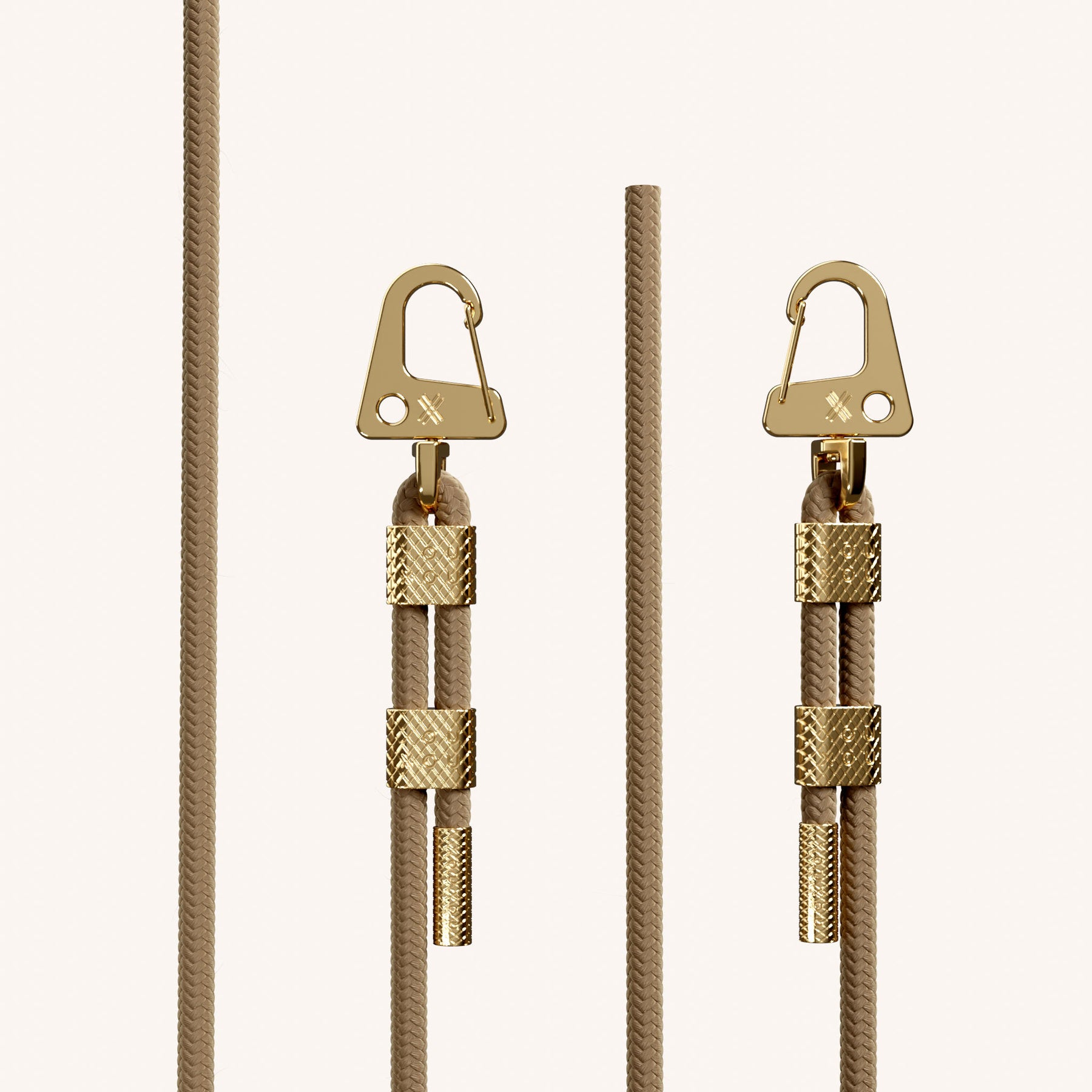 Phone Necklace with Carabiner Rope in Clear + Taupe
