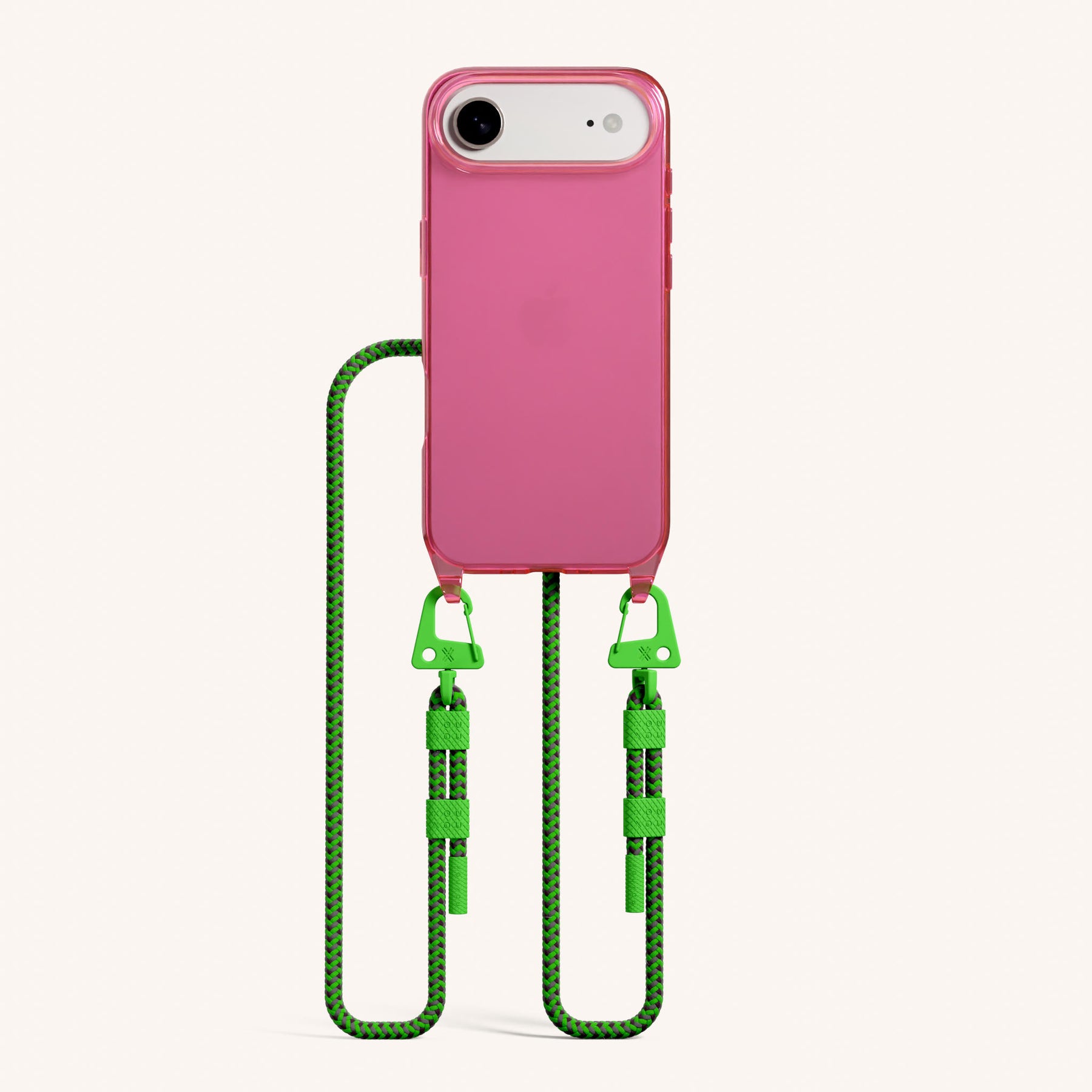 Phone Necklace with Carabiner Rope in Cyber Pink Clear + Acid