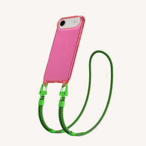Phone Necklace with Carabiner Rope in Cyber Pink Clear + Acid