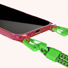 Phone Necklace with Carabiner Rope in Cyber Pink Clear + Acid
