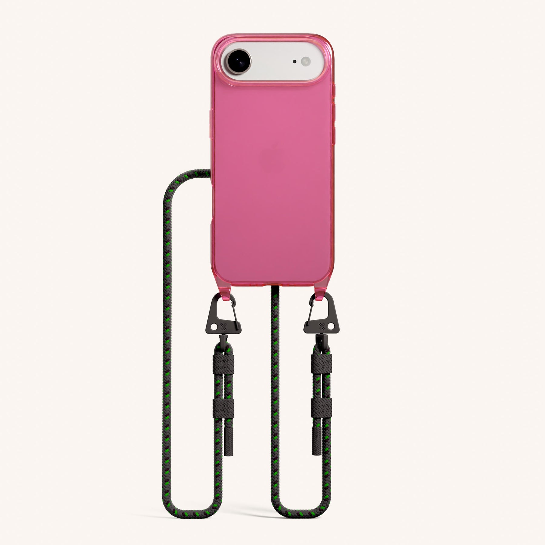 Phone Necklace with Carabiner Rope in Cyber Pink Clear + Ash