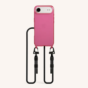 Phone Necklace with Carabiner Rope in Cyber Pink Clear + Black