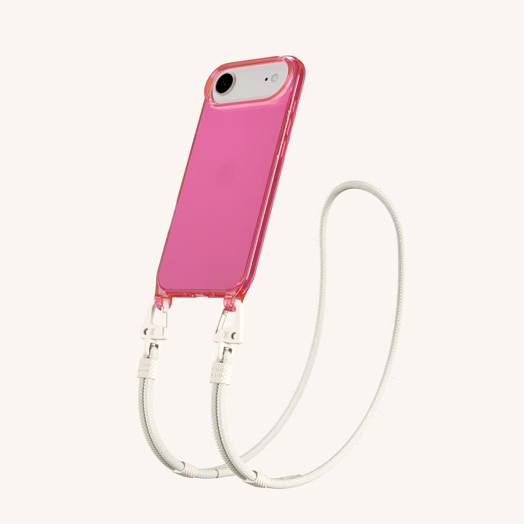 Phone Necklace with Carabiner Rope in Cyber Pink Clear + Chalk