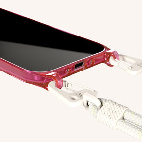 Phone Necklace with Carabiner Rope in Cyber Pink Clear + Chalk
