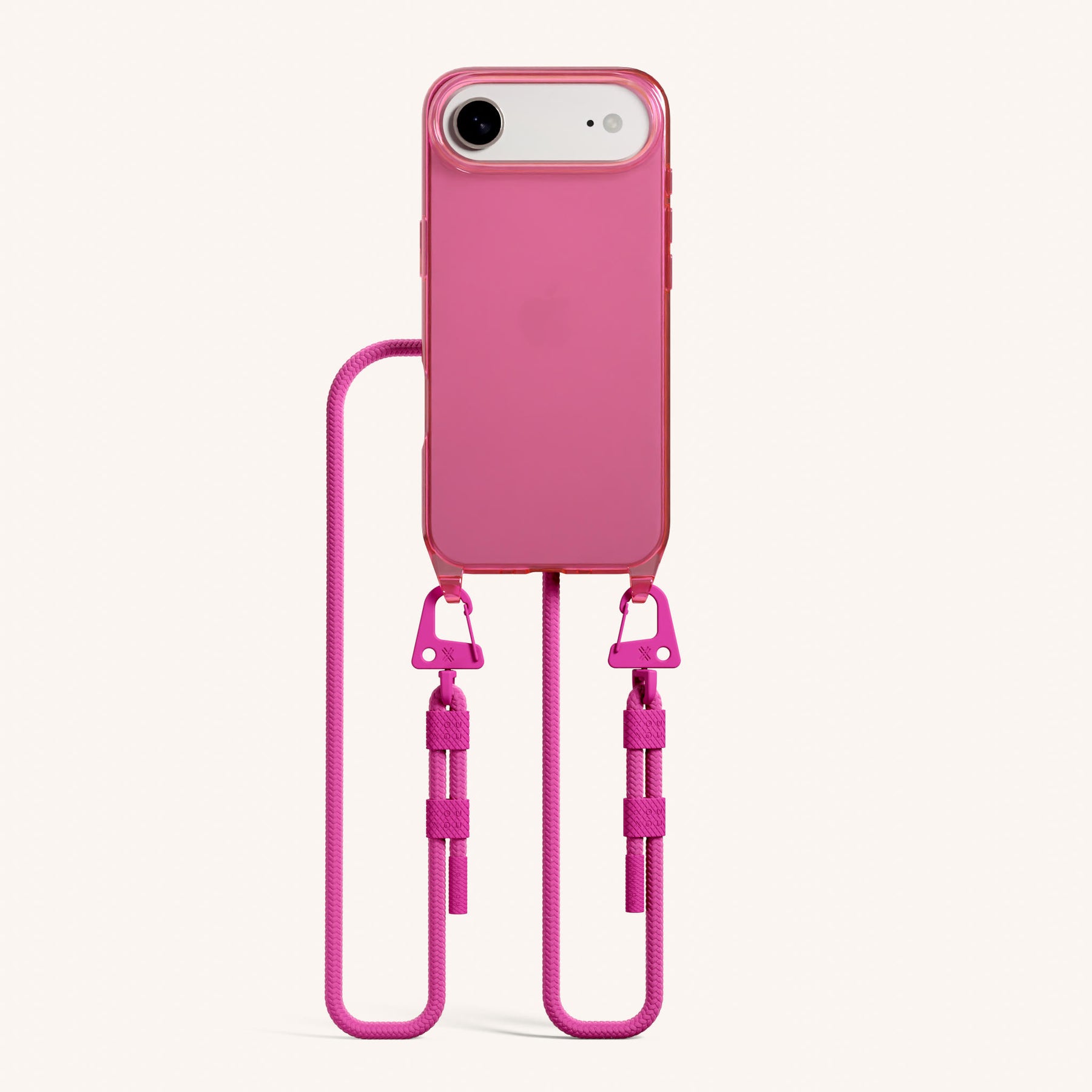 Phone Necklace with Carabiner Rope in Cyber Pink Clear + Power Pink