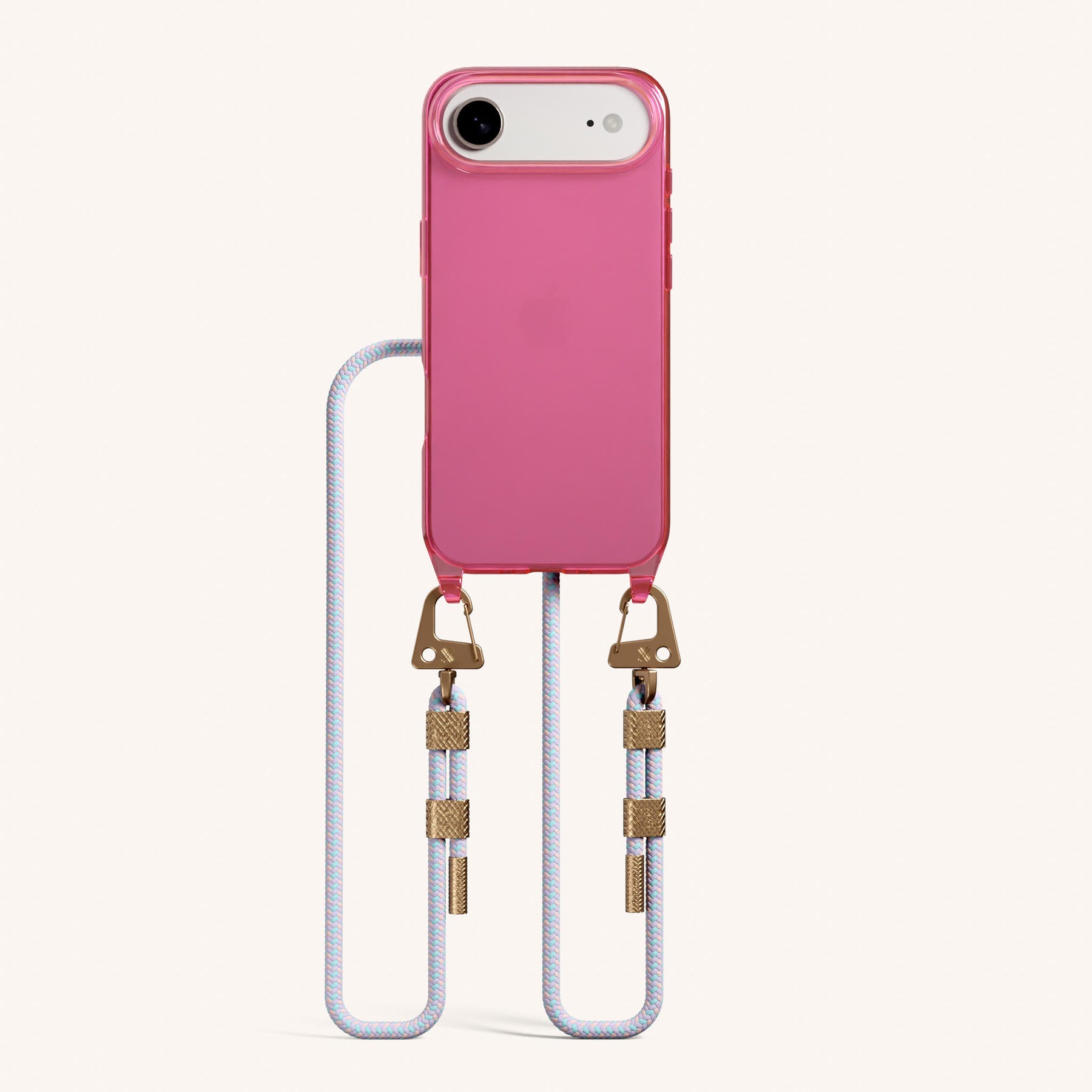 Phone Necklace with Carabiner Rope in Cyber Pink Clear + Vibrant Pastel