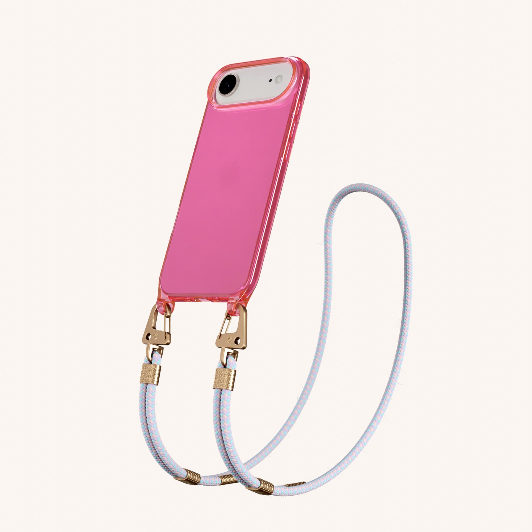 Phone Necklace with Carabiner Rope in Cyber Pink Clear + Vibrant Pastel