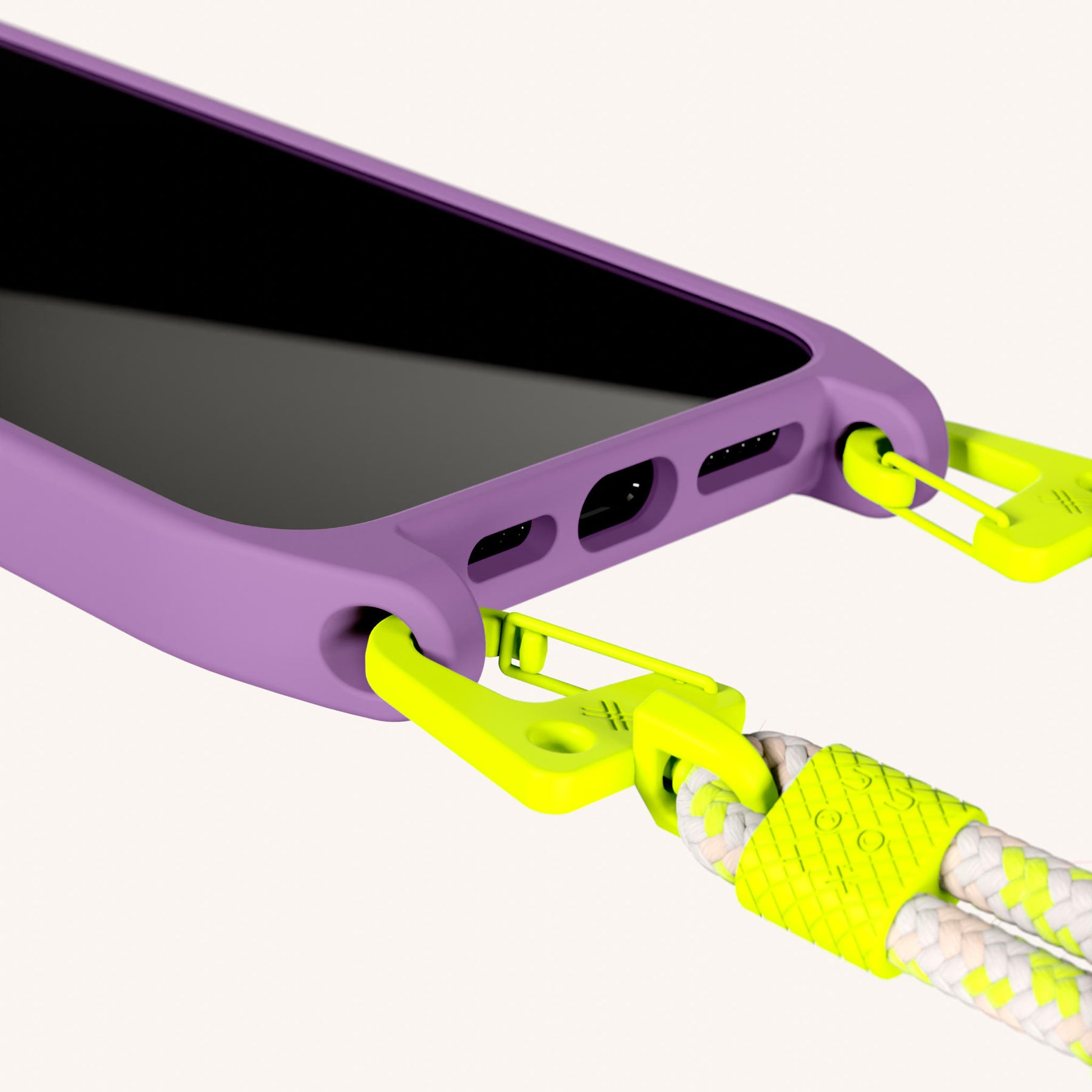 Phone Necklace with Carabiner Rope in Lavender + Neon Camouflage