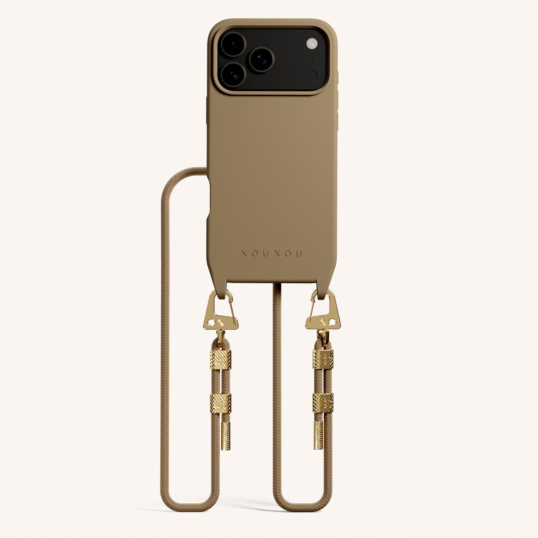 Phone Necklace with Carabiner Rope in Taupe