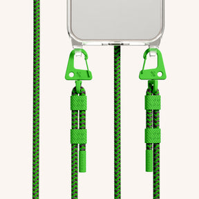 Phone Necklace with Carabiner Rope in Clear + Acid