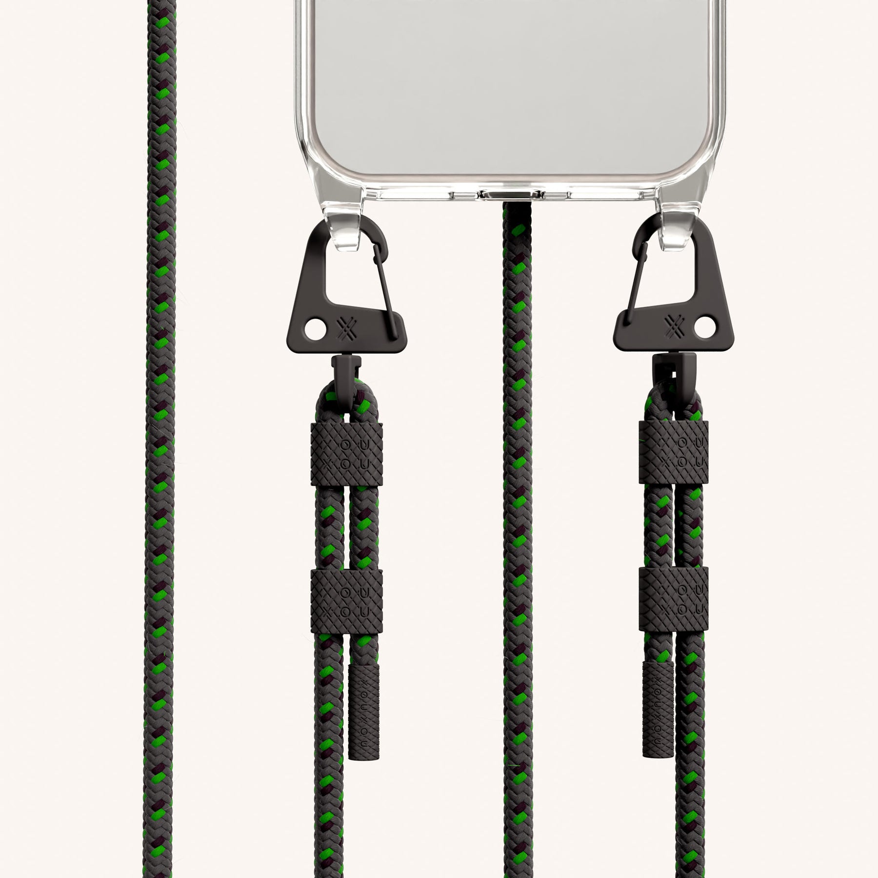 Phone Necklace with Carabiner Rope in Clear + Ash
