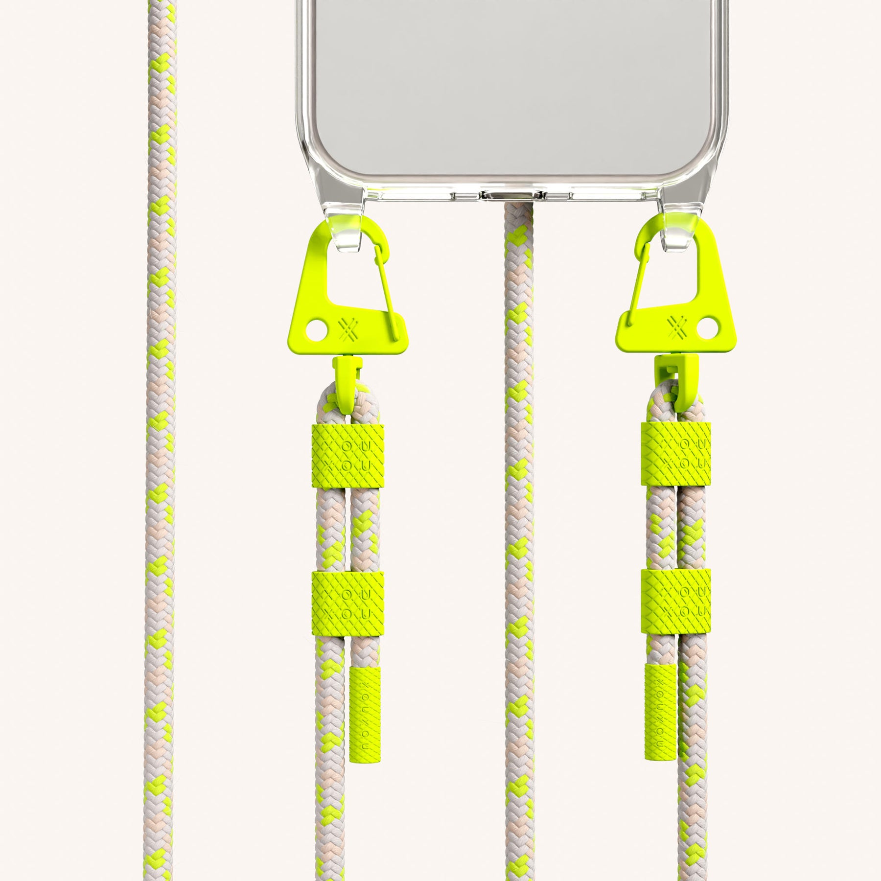 Phone Necklace with Carabiner Rope in Clear + Neon Camouflage
