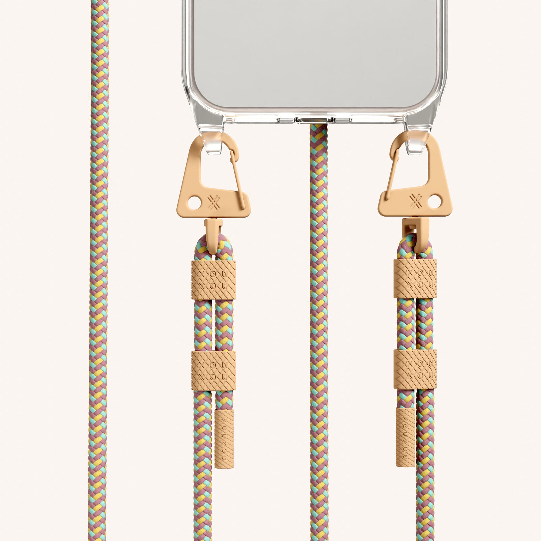 Phone Necklace with Carabiner Rope in Clear + Palm Springs