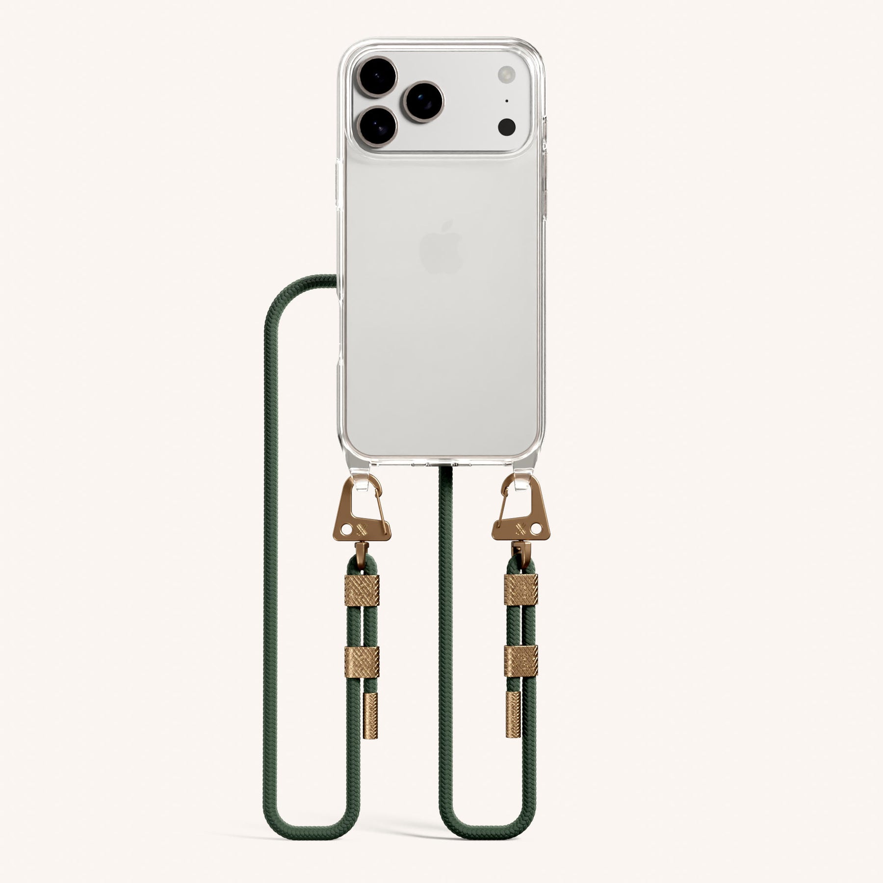 Phone Necklace with Carabiner Rope in Clear + Sage