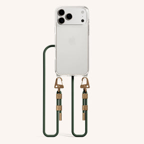 Phone Necklace with Carabiner Rope in Clear + Sage