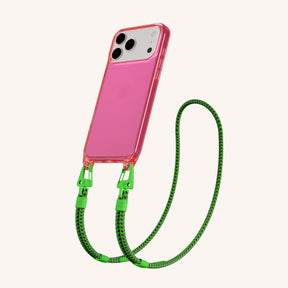 Phone Necklace with Carabiner Rope in Cyber Pink Clear + Acid