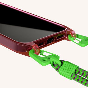 Phone Necklace with Carabiner Rope in Cyber Pink Clear + Acid