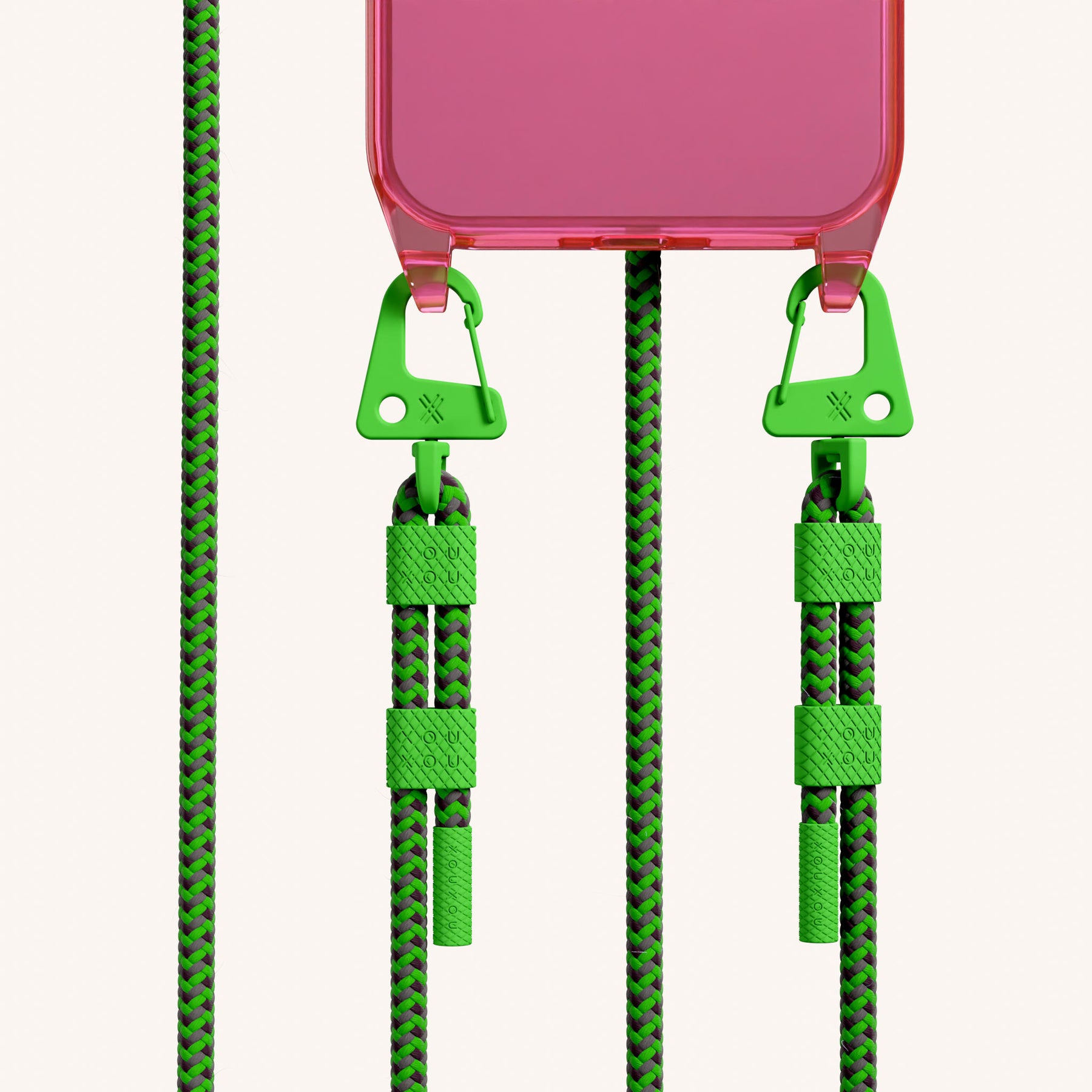 Phone Necklace with Carabiner Rope in Cyber Pink Clear + Acid