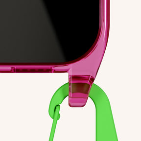 Phone Necklace with Carabiner Rope in Cyber Pink Clear + Acid