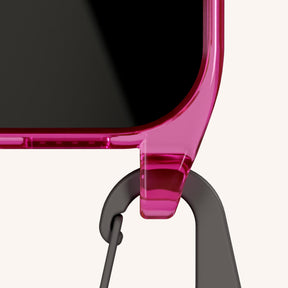 Phone Necklace with Carabiner Rope in Cyber Pink Clear + Ash