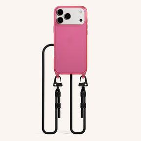 Phone Necklace with Carabiner Rope in Cyber Pink Clear + Black